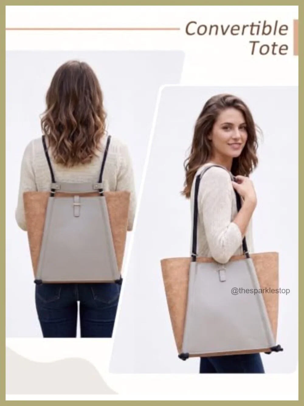 Cork Leather Work Travel Tote Bag Top Handle Handbag Women